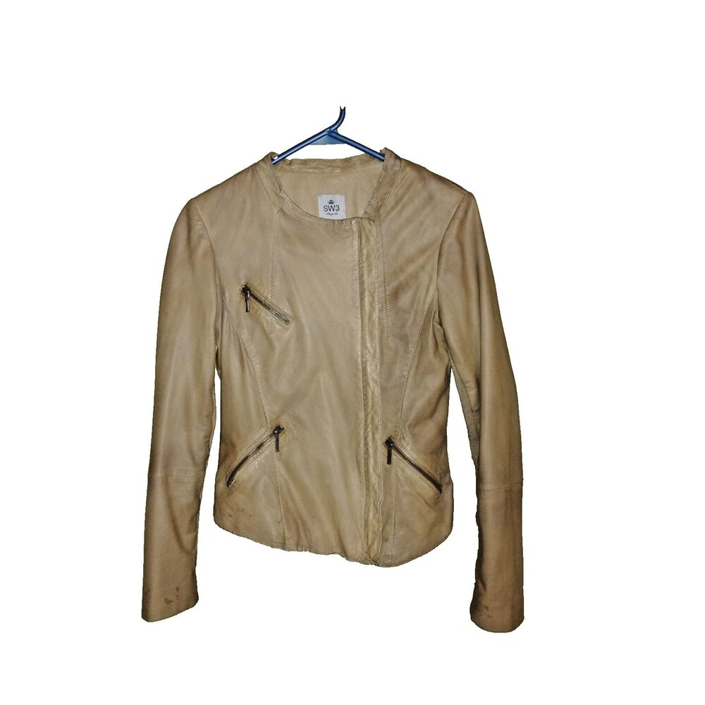 SW3 Bespoke Tan Lambskin Moto Jacket Petite asymmetric zips British, Scooter